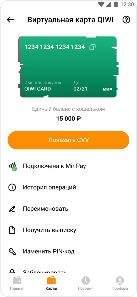 Экран приложения: виртуальная карта
